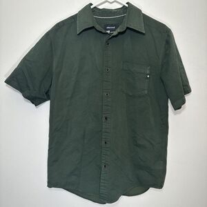 Marmot Shirt Mens Medium Green Casual Preppy Button Up Pocket Logo Outdoor Adult